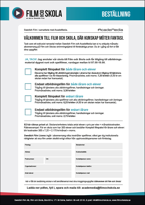 Best&auml;llningsblad Film och Skola och AcadeMedia